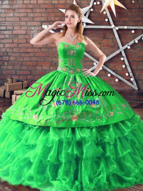 Exceptional Green Ball Gowns Embroidery Sweet 16 Quinceanera Dress Lace Up Organza Sleeveless Floor Length
