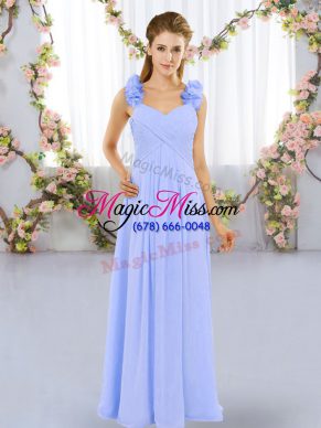 Most Popular Floor Length Lavender Wedding Party Dress Chiffon Sleeveless Hand Made Flower