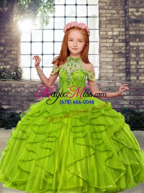 Sleeveless Floor Length Beading and Ruffles Lace Up Little Girls Pageant Gowns