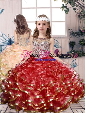 Custom Design Red Sleeveless Organza Lace Up Little Girl Pageant Gowns for Party and Wedding Party