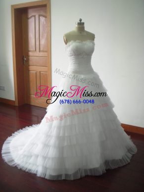 White Ball Gowns Beading and Ruffled Layers Bridal Gown Lace Up Tulle Sleeveless