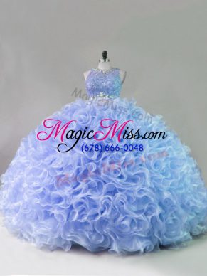 Scoop Sleeveless Quince Ball Gowns Floor Length Beading and Ruffles Lavender