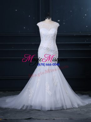 Tulle Sleeveless Wedding Dress Brush Train and Lace
