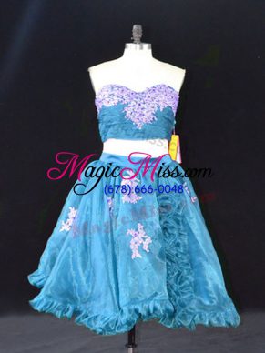 Organza Sweetheart Sleeveless Zipper Appliques and Ruffles Dress for Prom in Teal