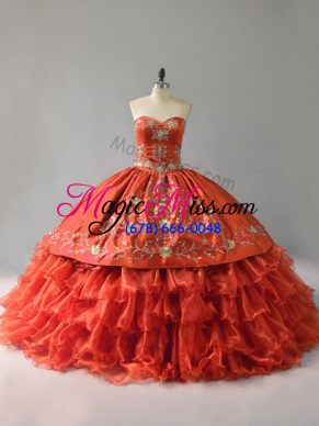Floor Length Orange Red Ball Gown Prom Dress Sweetheart Sleeveless Lace Up