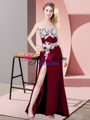 Floor Length Zipper Prom Dress Burgundy for Prom and Party and Military Ball with Lace and Appliques