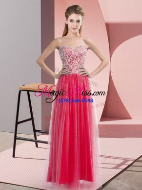 Custom Designed Coral Red Sweetheart Lace Up Beading Prom Gown Sleeveless