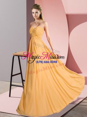 Eye-catching Chiffon Sweetheart Sleeveless Lace Up Ruching Dress for Prom in Gold