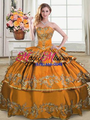 Inexpensive Sweetheart Sleeveless Lace Up Quinceanera Gown Brown Satin and Organza
