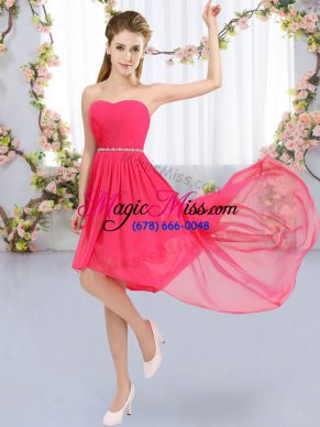 Hot Pink Sleeveless Chiffon Lace Up Bridesmaid Dresses for Wedding Party
