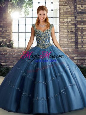 Amazing Tulle Sleeveless Floor Length Sweet 16 Dress and Beading and Appliques