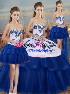 Colorful Sleeveless Lace Up Floor Length Embroidery and Bowknot Quinceanera Gowns
