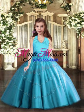 Affordable Floor Length Lace Up Winning Pageant Gowns Baby Blue for Party and Wedding Party with Beading