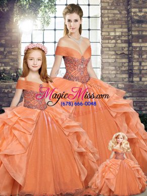 Sophisticated Beading and Ruffles Ball Gown Prom Dress Orange Lace Up Sleeveless Floor Length