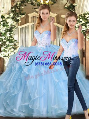 Inexpensive Sweetheart Sleeveless Lace Up 15 Quinceanera Dress Blue Organza