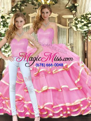 Noble Rose Pink Sleeveless Ruffled Layers Floor Length Sweet 16 Dresses