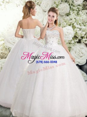 White Sleeveless Beading Floor Length Bridal Gown