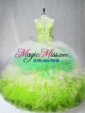 On Sale Tulle Scoop Sleeveless Zipper Beading and Ruffles Quince Ball Gowns in Multi-color