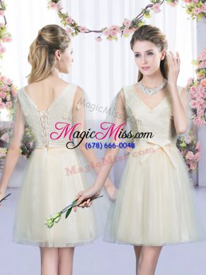 Low Price Tulle Sleeveless Mini Length Dama Dress for Quinceanera and Bowknot