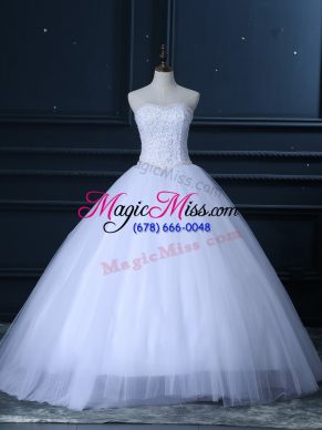 New Arrival Floor Length White Wedding Gown Sweetheart Sleeveless Lace Up
