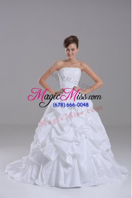 Fashion White Ball Gowns Lace and Pick Ups Wedding Gowns Lace Up Taffeta Sleeveless