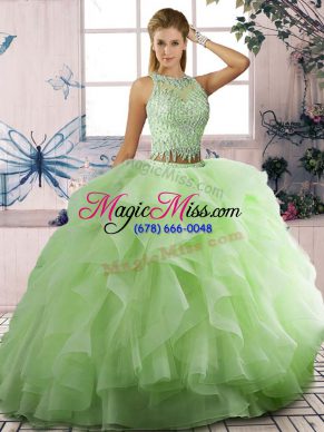 Scoop Sleeveless Lace Up 15 Quinceanera Dress Yellow Green Tulle