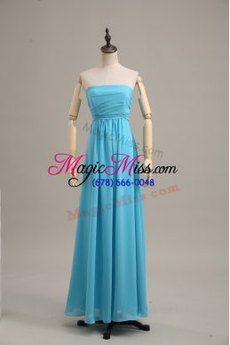 Ruching Dress for Prom Baby Blue Zipper Sleeveless Floor Length