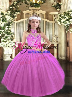Excellent Lilac Sleeveless Appliques Floor Length Little Girl Pageant Gowns