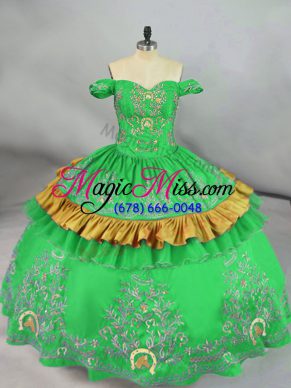 Green Sleeveless Embroidery Floor Length 15 Quinceanera Dress