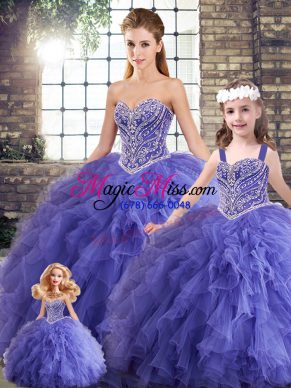 Tulle Sweetheart Sleeveless Lace Up Beading and Ruffles Sweet 16 Dresses in Lavender