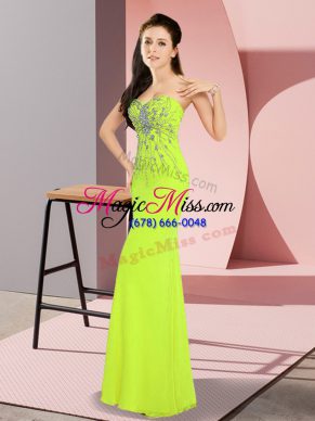 Dramatic Yellow Green Sleeveless Floor Length Beading Zipper Prom Party Dress