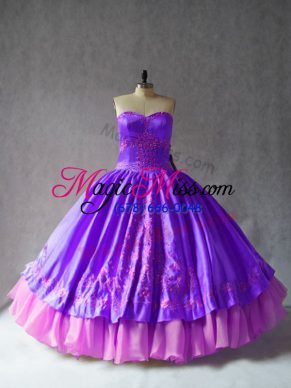 Purple 15 Quinceanera Dress Sweet 16 and Quinceanera with Embroidery Sweetheart Sleeveless Lace Up