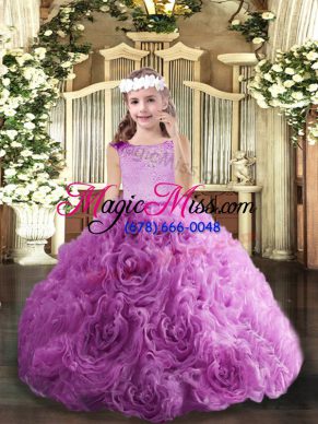 Lilac Ball Gowns Fabric With Rolling Flowers Scoop Sleeveless Beading Floor Length Zipper Kids Pageant Dress