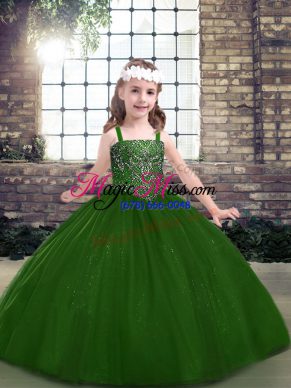 Trendy Floor Length Green Pageant Dress Womens Straps Sleeveless Lace Up