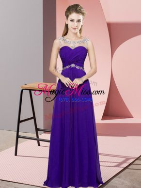 New Style Sleeveless Floor Length Beading Backless Evening Wear with Purple