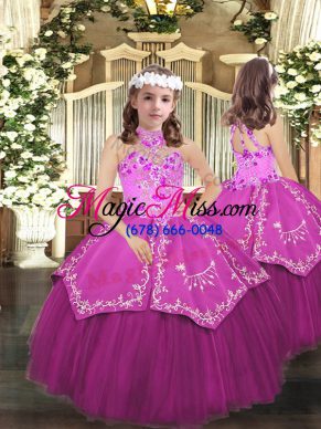 Custom Designed Lilac Sleeveless Embroidery Floor Length Little Girls Pageant Dress