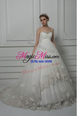 Smart Ball Gowns Sleeveless White Wedding Gown Court Train Lace Up