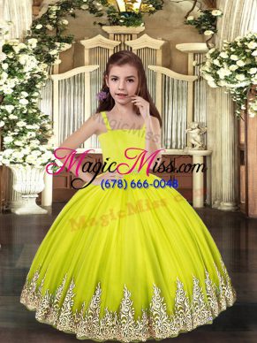 Floor Length Yellow Green Girls Pageant Dresses Straps Sleeveless Lace Up