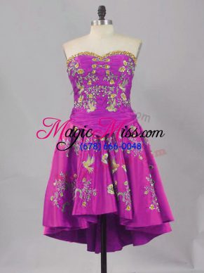 Pretty Purple Lace Up Sweetheart Sleeveless Mini Length Dress for Prom Embroidery