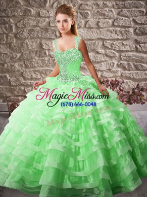 Captivating Ball Gowns Sleeveless Green Quince Ball Gowns Court Train Lace Up
