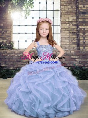 High End Tulle Sleeveless Floor Length Little Girls Pageant Dress Wholesale and Beading