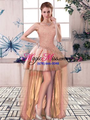 Exceptional Beading Homecoming Gowns Peach Lace Up Sleeveless High Low