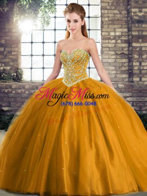 Lace Up Quinceanera Dress Brown for Military Ball and Sweet 16 and Quinceanera with Beading Brush Train
