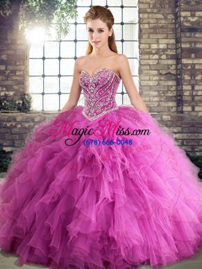 Floor Length Ball Gowns Sleeveless Rose Pink 15 Quinceanera Dress Lace Up