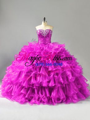 Low Price Purple Sleeveless Organza Lace Up Quinceanera Dress for Sweet 16 and Quinceanera