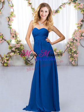 Elegant Floor Length Criss Cross Wedding Party Dress Royal Blue for Wedding Party with Beading