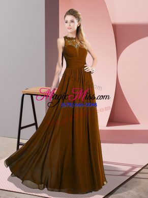 Sophisticated Brown Scoop Zipper Lace Prom Dresses Sleeveless