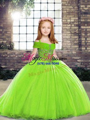 Sleeveless Beading Lace Up Little Girls Pageant Gowns with Brush Train