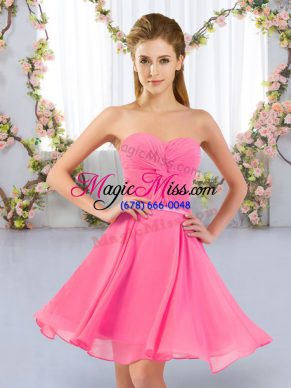 Rose Pink Empire Ruching Wedding Party Dress Lace Up Chiffon Sleeveless Mini Length