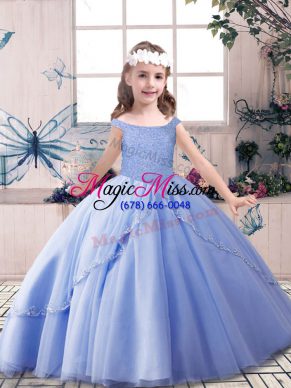 Top Selling Ball Gowns Little Girl Pageant Dress Blue Off The Shoulder Tulle Sleeveless Floor Length Lace Up